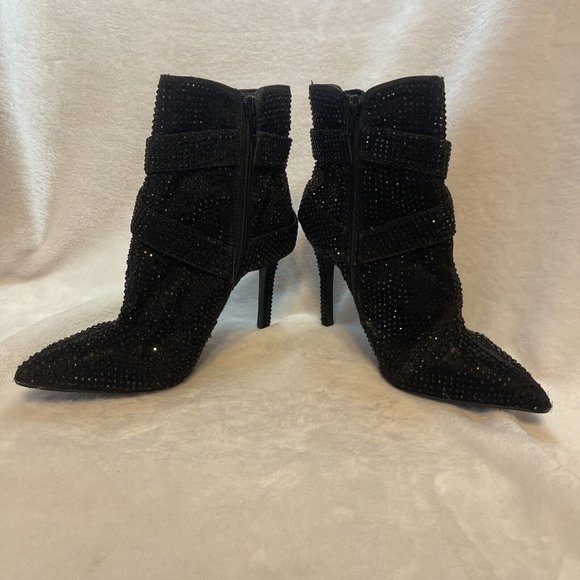 READ DESC GIANNI BINI Jewel Heel Dress Booties Ankle Boots Fabric Upper Gray 7M - Picture 11 of 12